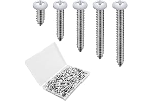 AIEX 125pcs White Wall Plate Screws, Outlet Cover and Switch Cover Replacement, Flat Pan Head Self Tapping Wood to Metal Scre