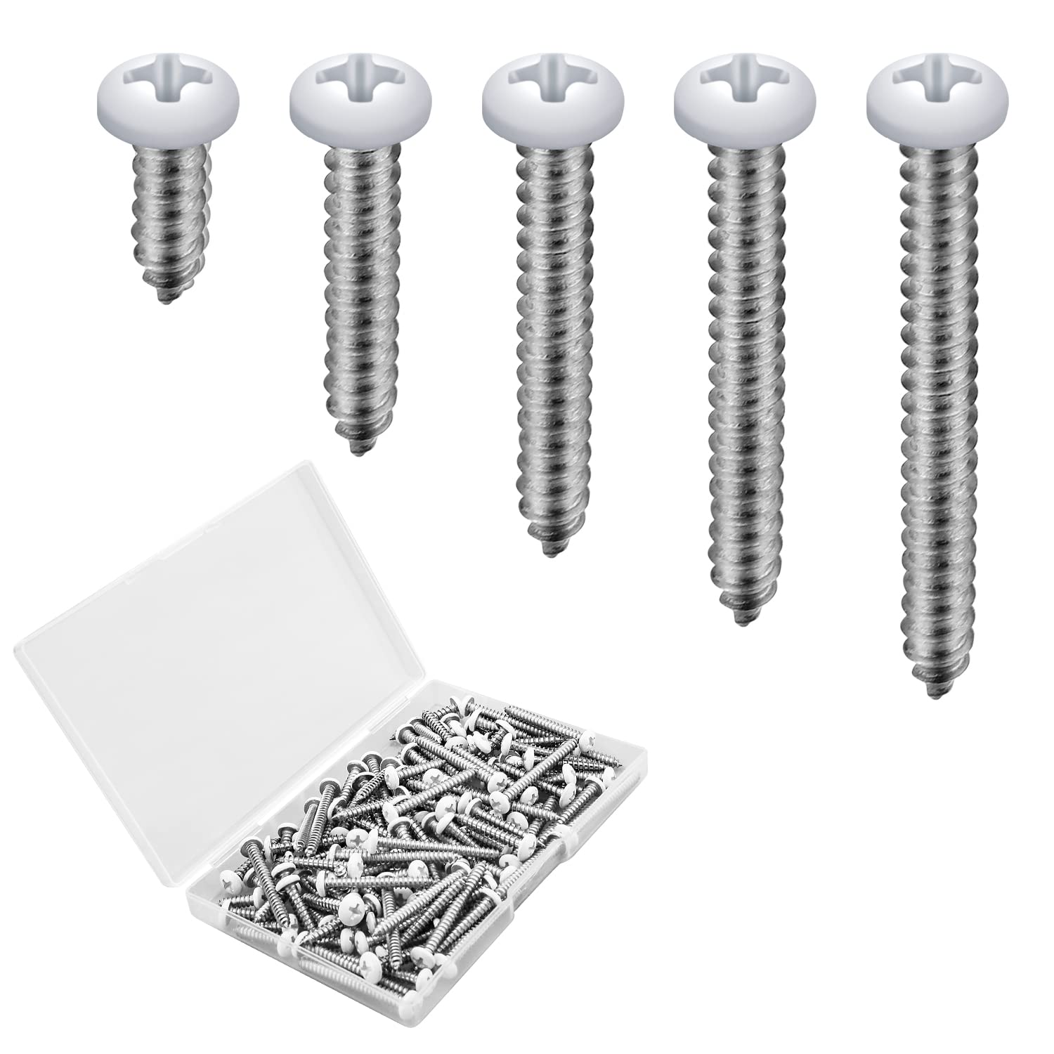 AIEX 125pcs White Wall Plate Screws - Outlet Cover Switch Cover Replacement Electrical Flat Pan Head Self Tapping Wood to Metal Screws