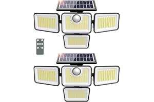 omibee 4500LM Solar Lights Outdoor, 4 Adjustable Heads Motion Sensor Lights, 3 Mode, 6500K, IP65 Waterproof Solar Security Wall Lights, Remote Control Flood Lights, Graden, Outside, Backyard, 2 Pack