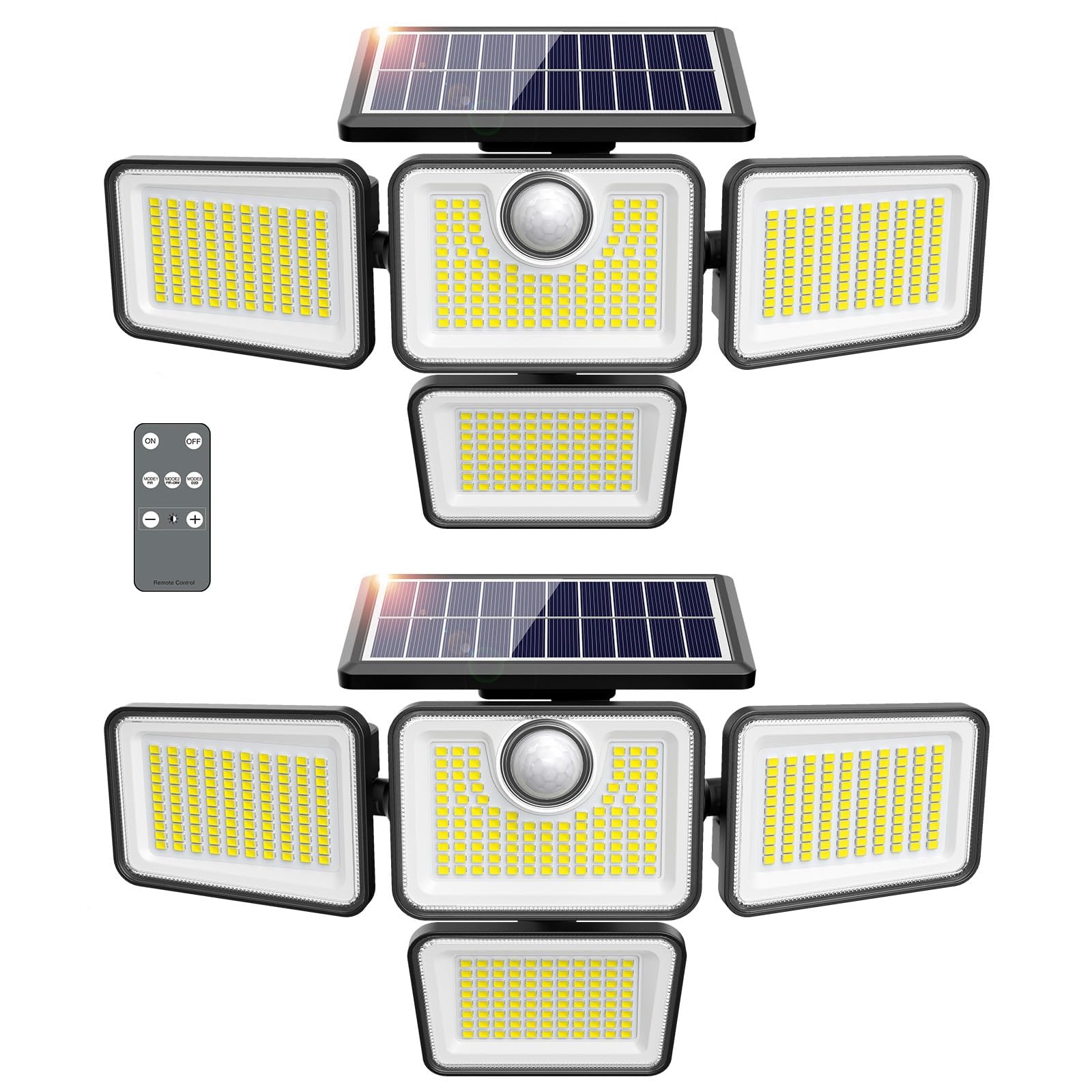 Photo 1 of 4500LM Solar Lights Outdoor, 4 Adjustable Heads Motion Sensor Lights, 3 Mode, 6500K, IP65 Waterproof Solar Security Wall Lights, Remote Control Flood Lights, Graden, Outside, Backyard, 2 Pack