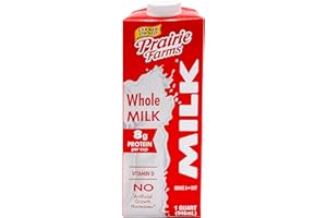 PRAIRIE FARMS DAIRY Prairie Farms - Whole Milk - Shelf Stable, Boxed UHT Ultra Pasteurized Milk, Vitamin D White Milk - Preservative and Hormone Free, Gluten Free, Made in USA - 1 Quart (1 Pack)