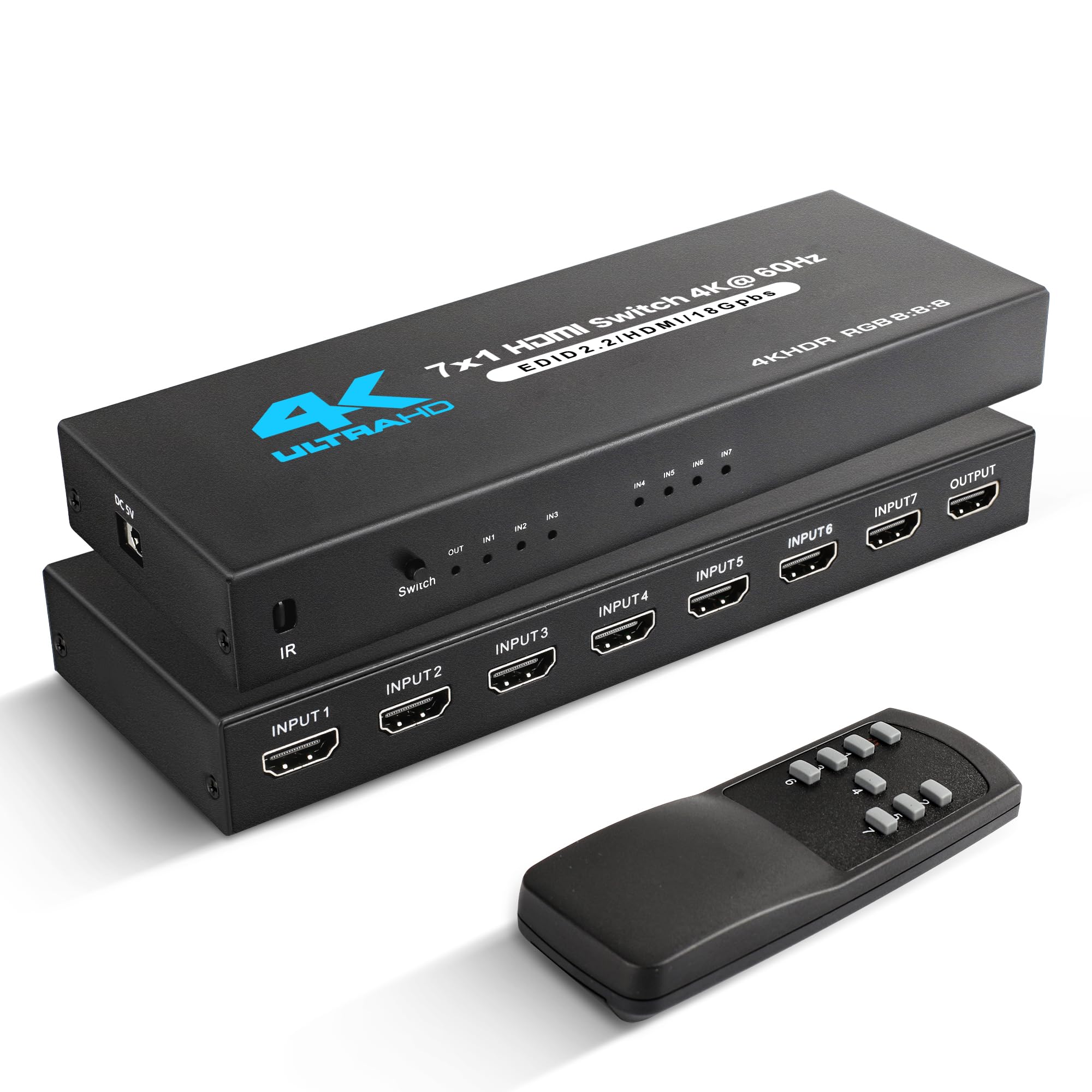 Photo 1 of NEWCARE HDMI Switch 7 in 1 Out 4K@60Hz, 7x1 HDMI Switcher with IR Remote, 7 Port HDMI Selector Box Support HDMI2.0, Dolby Vision/Atmos, HDR10 for Xbox, Switch, PS5/4, Roku, Fire Stick