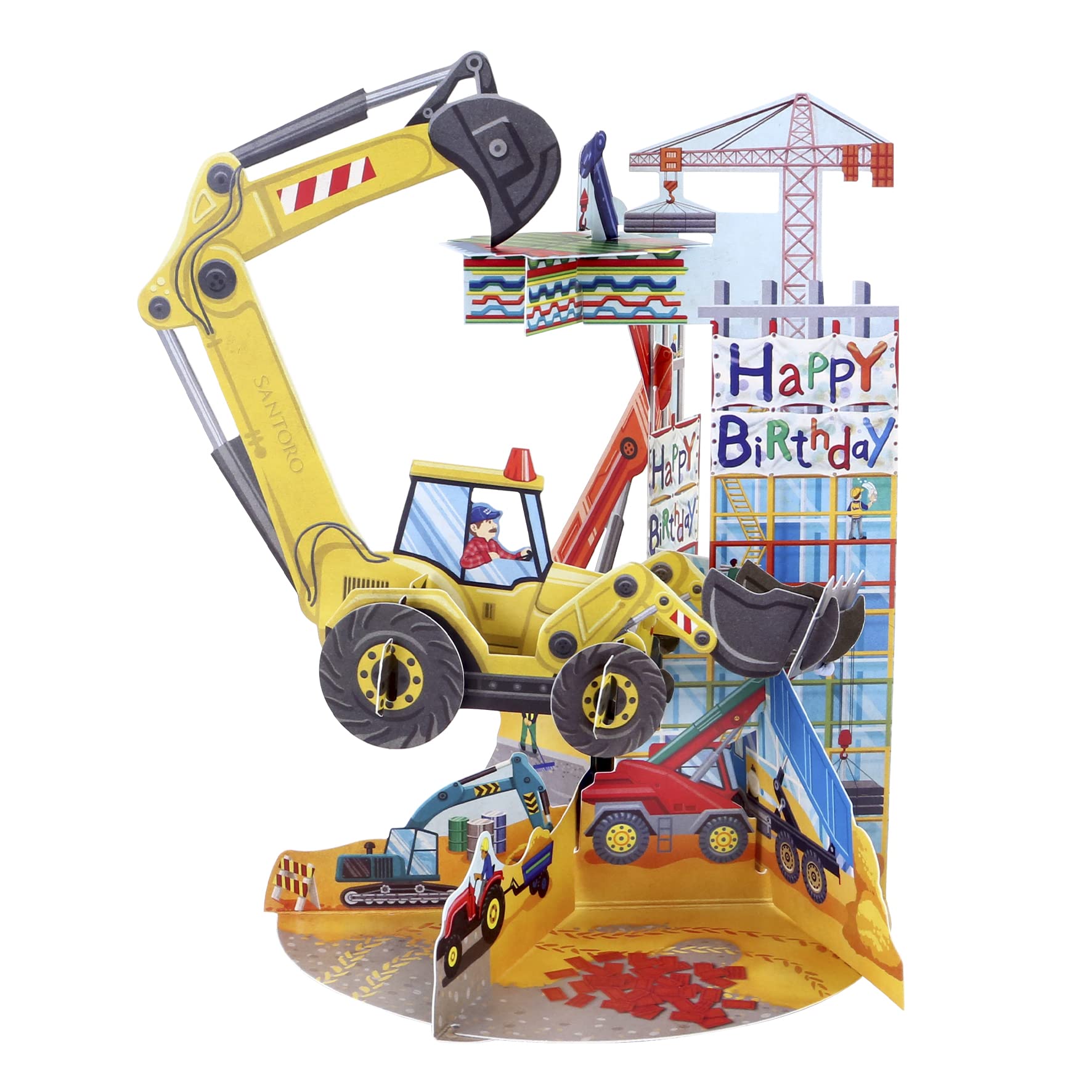 SANTORO Pendulum, 3D Pop Up Greeting Card - Digger - for Boys, Kids, Sons, Grandsons | Construction Card for Birthday