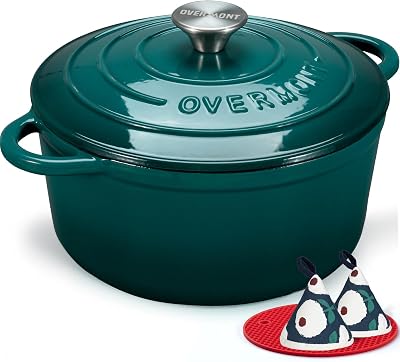 Overmont 28cm Enamelled Cast Iron Round Casserole Pot with Lid 7QT