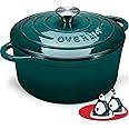 Overmont Enameled Cast Iron Dutch Oven - 5.5QT Cookware with Cookbook Cotton Heat-resistant Caps - Heavy-Duty Enamel Pot with