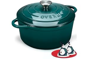 Overmont Enameled Cast Iron Dutch Oven - 5.5QT Cookware with Cookbook Cotton Heat-resistant Caps - Heavy-Duty Enamel Pot with