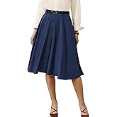 Belle Poque Women's Vintage Skirt High Waisted A Line Flared Midi Skirt with Belts