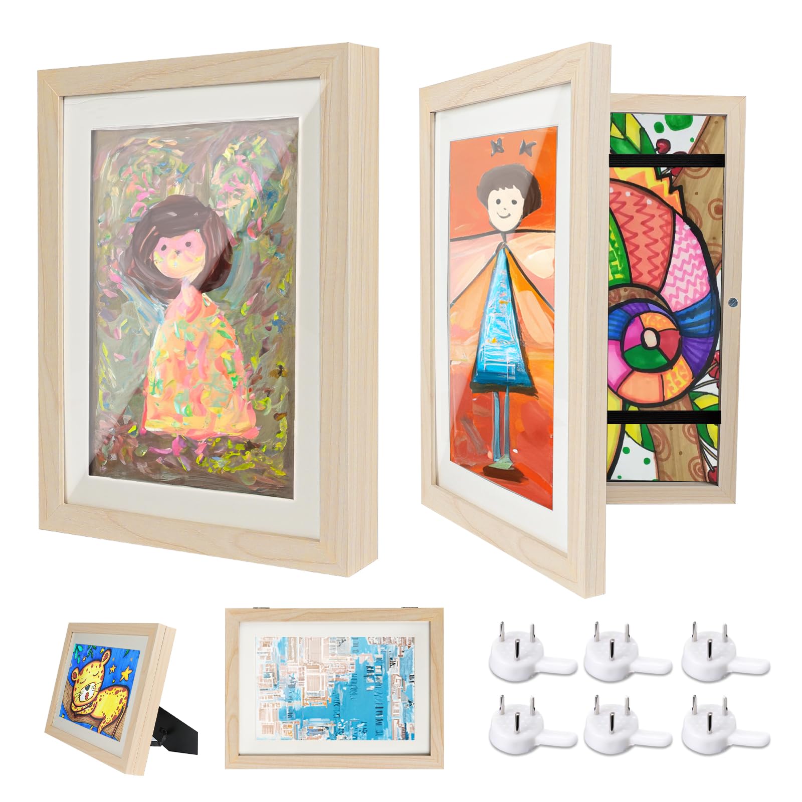 Ciscle Kids Art Frames, 2 Pack A4 Fillable Front Opening Photo Frames, Display Frames for Kids Artwork for 150 Pictures, Ideal for Children's Drawings, Kids Art Projects, School, Home or Office(Wood)
