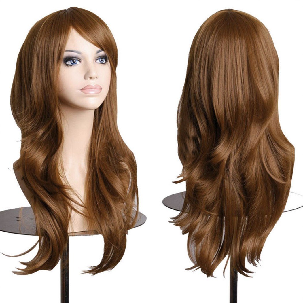 Fashion Women's Long Full Head Wigs 23" Big Wavy Hair Heat Resistant Synthetic Cosplay Party Wig Fancy Dress (Light Brown)