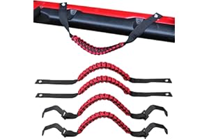 RERPRO Front Rear Door Roll Bar Grab Handles Compatible with 2024 2025 Jeep Wrangler JL 4 Door 4XE Gladiator JT Interior Accessories Paracord Grip Handle, Keep Airbag Function, 4 Pack Red Classic