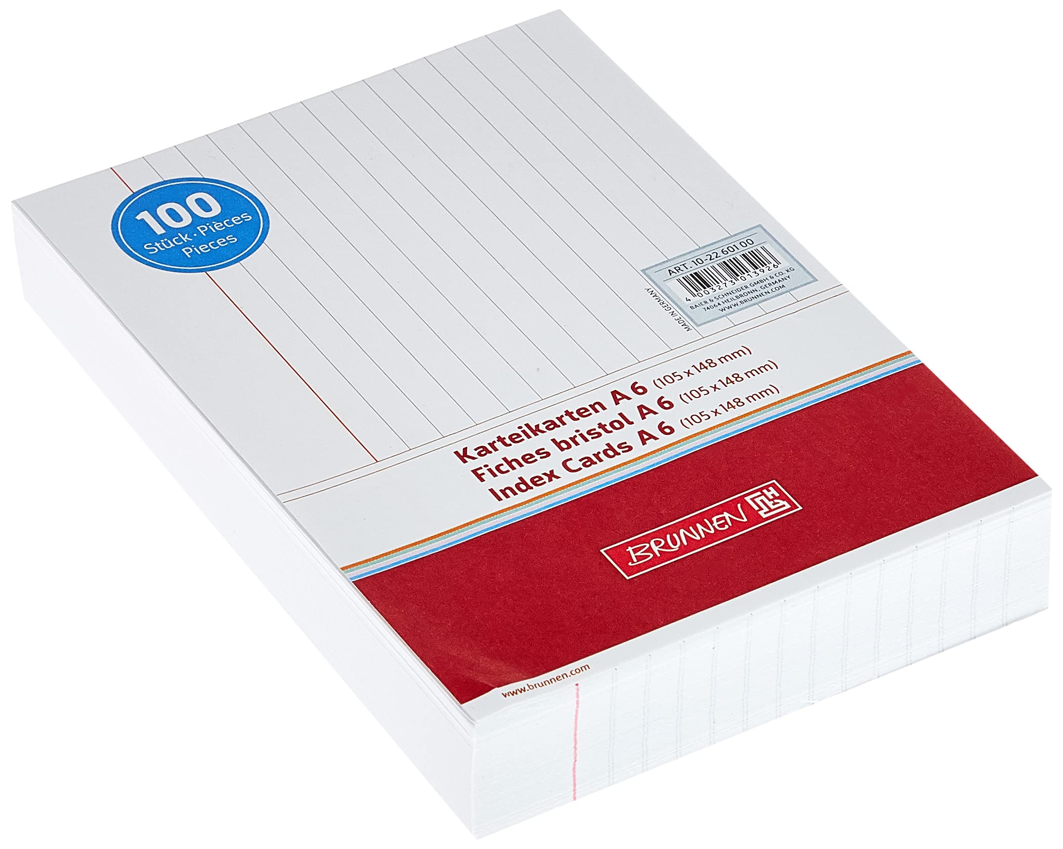 Brunnen 102260100 Index Cards (A6 Lined Shrink-Wrapped Pack of 100) White