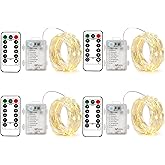 BXROIU 4 Pack Battery Operated Fairy String Lights, 8 Modes 5M Silver Wire with Remote & Timer - 50 LEDs Waterproof for Bedroom, Wedding, Christmas, Party Decorations