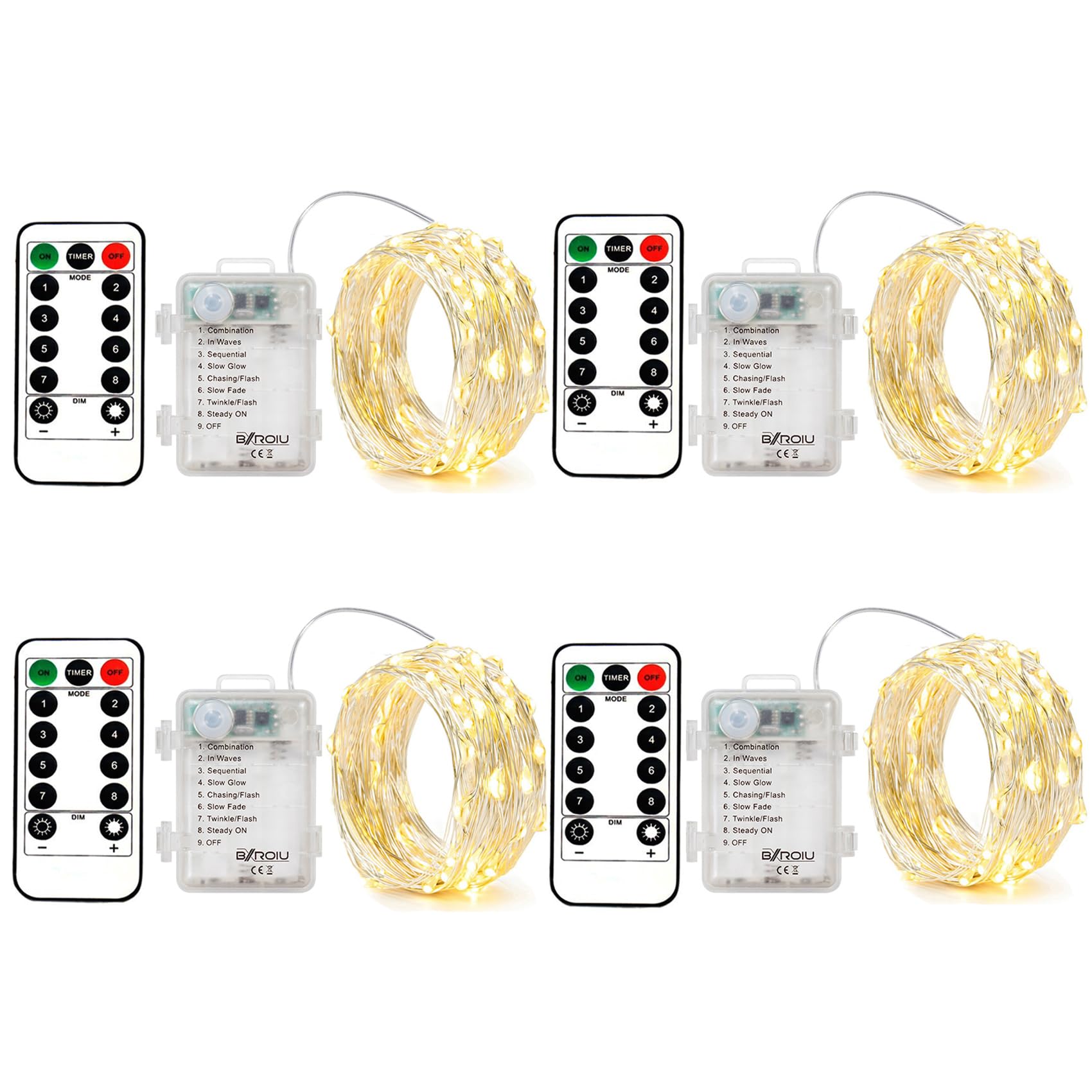 Photo 1 of 4 Pack Battery Operated Fairy String Lights, 8 Modes 5M Silver Wire with Remote & Timer - 50 LEDs Waterproof for Bedroom, Wedding, Christmas, Party Decorations