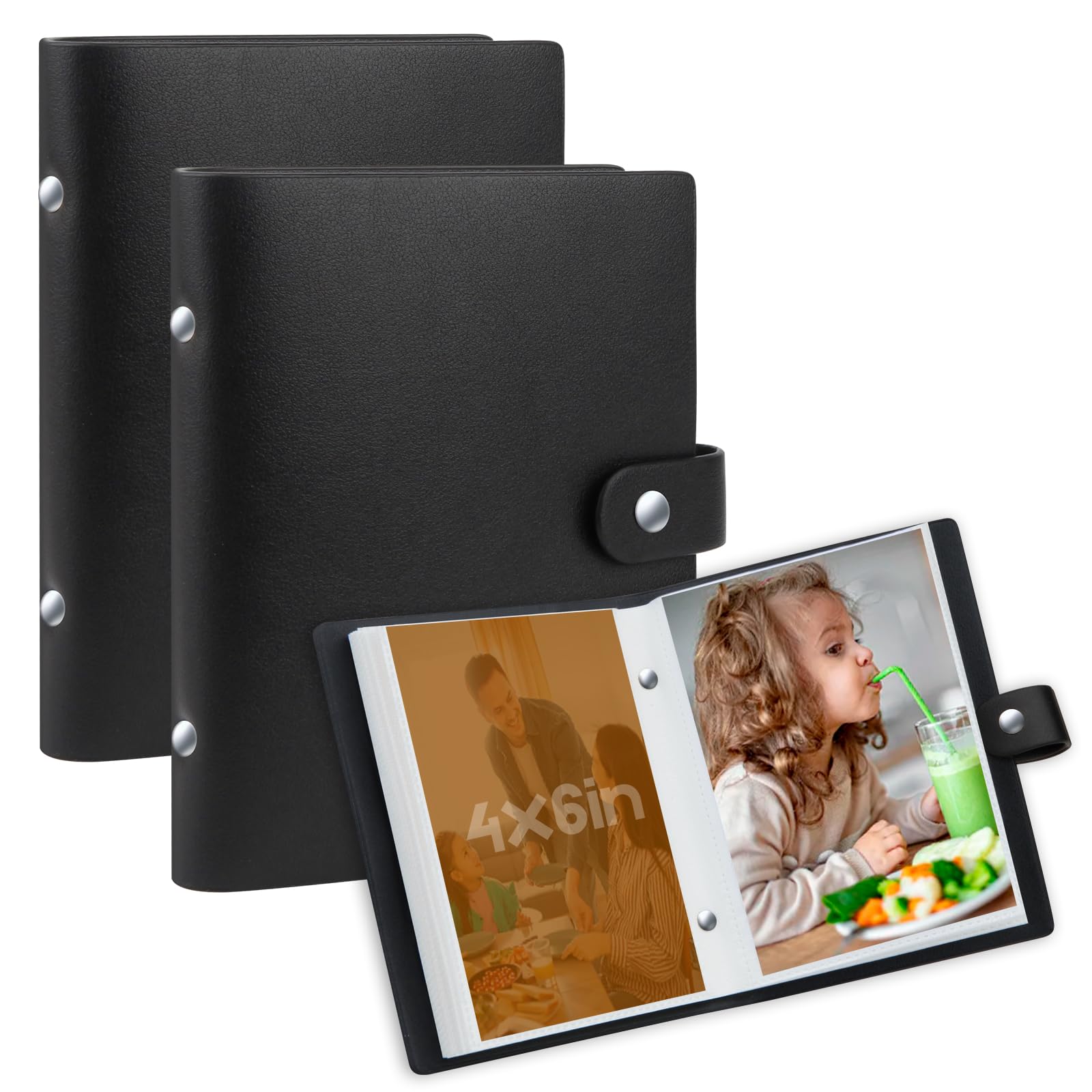 Photo 1 of 2 Pack Small Photo Albums 4x6 Pictures, Leather Cover Albums, 4x6 Photo Book for 52 Photos Inserted From The Top,Kids 4 x 6 Photos and Family Anniversaries Baby Vacations,Wedding (Black)