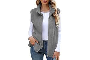Xukk Women's Fleece Vest - Fall Fuzzy Sleeveless Jackets Coat Lightweight Soft Sherpa Warm Zip Up Outerwear with Pockets