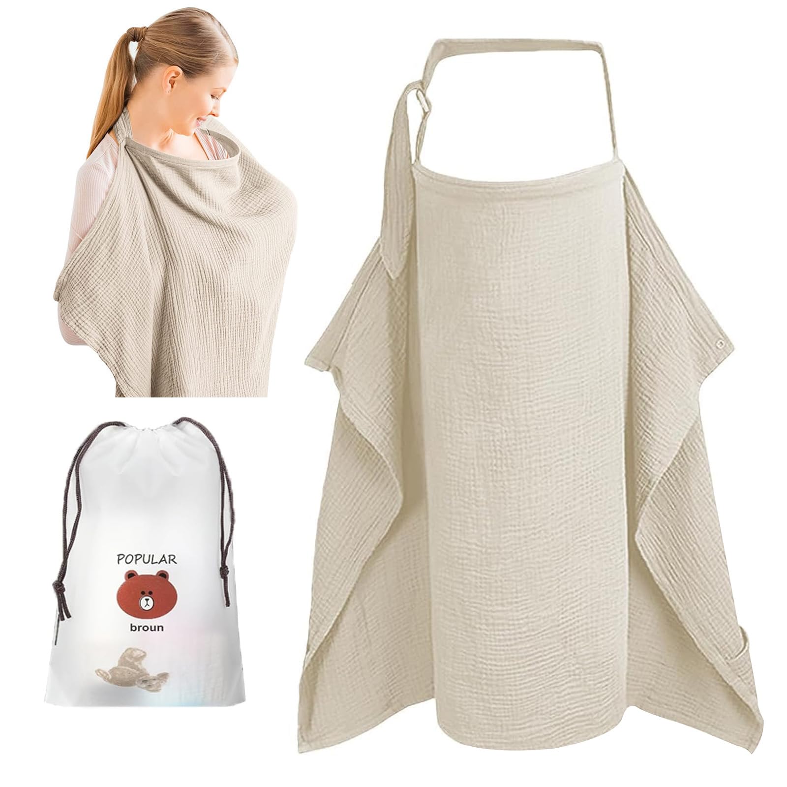 Asheyya Cotton Soft Breastfeeding Cover, Adjustable Nursing Cover (Khaki)