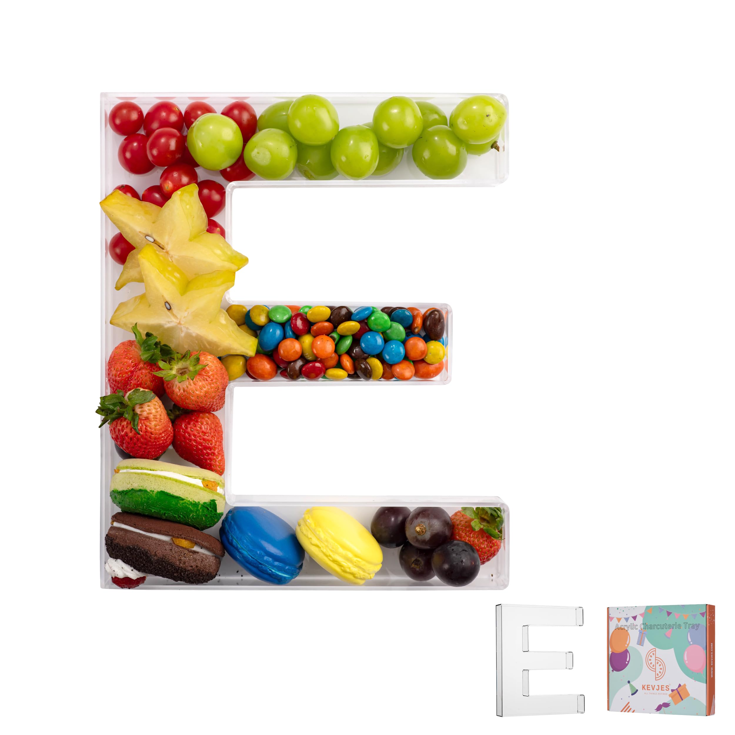 Photo 1 of 11" Clear Acrylic Letter & Number Charcuterie Tray-Reusable Fillable Alphabet Box for Displaying Candy,Cake,Snacks– Party Dessert Serving Plate for Birthday, Wedding Anniversaries, Baby Shower (E)