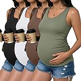 Ficerd 4 Pack Women's Maternity Tank Tops Sleeveless Side Ruched Top Crew Neck Casual Pregnancy T-Shirts Summer Basic