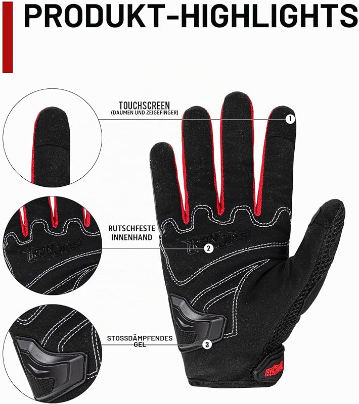 Motorradhandschuhe Herren Sommer Touchscreen weich atmungsaktiv und bequem geeignet für Motorradfahren Bergsteigen Wandern und andere Outdoor-Sportarten Rot-M