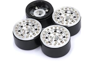 HOBBYSOUL 4pcs RC SCX24 Wheels 1.0 Beadlock Wheels Rims Weighted 22g/Wheel Silver Color for RC SCX24 1/24 Crawler