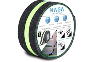 NWGW Glow in Dark Anti Slip Tape, 2" x35FT Heavy Duty Waterproof Safety Grip Tape for Stairs, Pool, Bathroom - Black & Glow Stripe Indoor/Outdoor Multi-Purpose Traction Tape