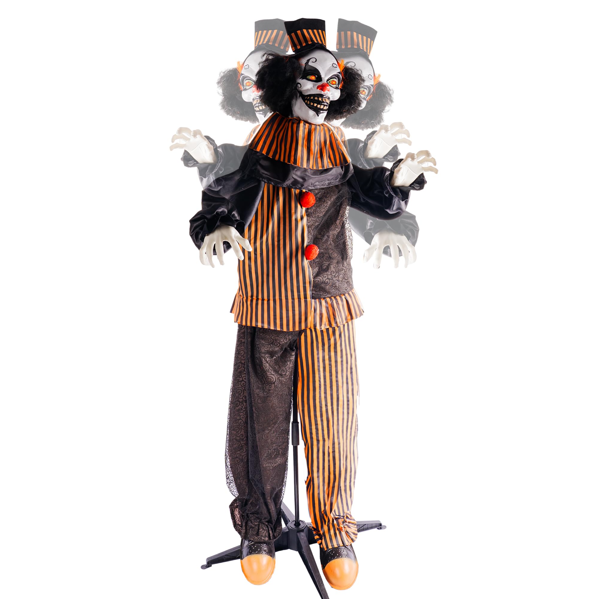Photo 1 of Hourleey Halloween Outdoor Standing Clown Decorations, Life Size Animatronic Scary The Talking Clown with Flashing Red Eyes, Indoor Outdoor Halloween Decoration