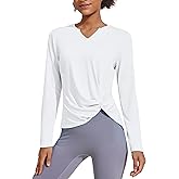 PINSPARK Women's Long Sleeve V Neck Twist Front Workout T-Shirt
