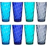 US Acrylic Optix Plastic Reusable Drinking Glasses (Set of 8) 20oz Water Cups in Coastal Colors | BPA-Free Tumblers, Made in USA | Top-Rack Dishwasher Safe