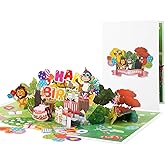 Magic Ants 3D Jungle Birthday Card for Kids Animal Pop Up Card with Monkey Lion Bear Cake Balloons Celebration Card for Boys Girls Toddler Birthday Party, Fun Animal Themed Greeting Card