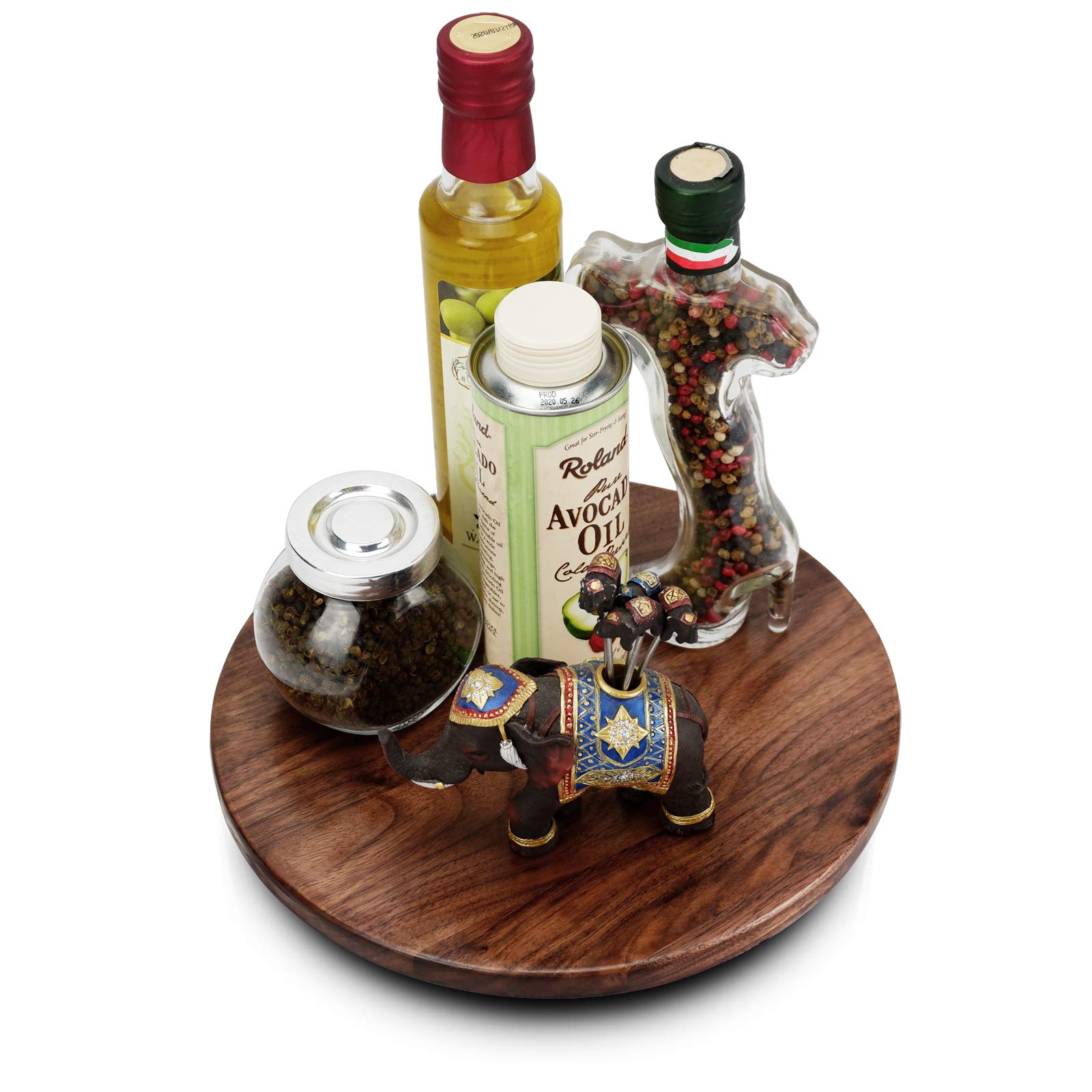 Magigo 12 Inches Black Walnut Wood Lazy Susan, Solid Wooden Round Kitchen Turntable Rotating Tray, Brown (W12)