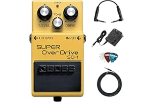 Boss SD-1 Super OverDrive Pedal Bundle with Gearlux Power Supply, Instrument Cable, Patch Cable, and BOSS Picks