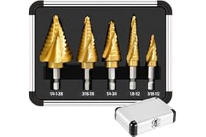 SEDIANAS 5PCS Titanium Step Drill Bit - 4241 HSS Step Bit with Two Spiral Grooved, 50 Sizes from 3/16" to 1-3/8", Steps Bits for Metal, Aluminum, Wood & Plastic, for Electricians & DIY