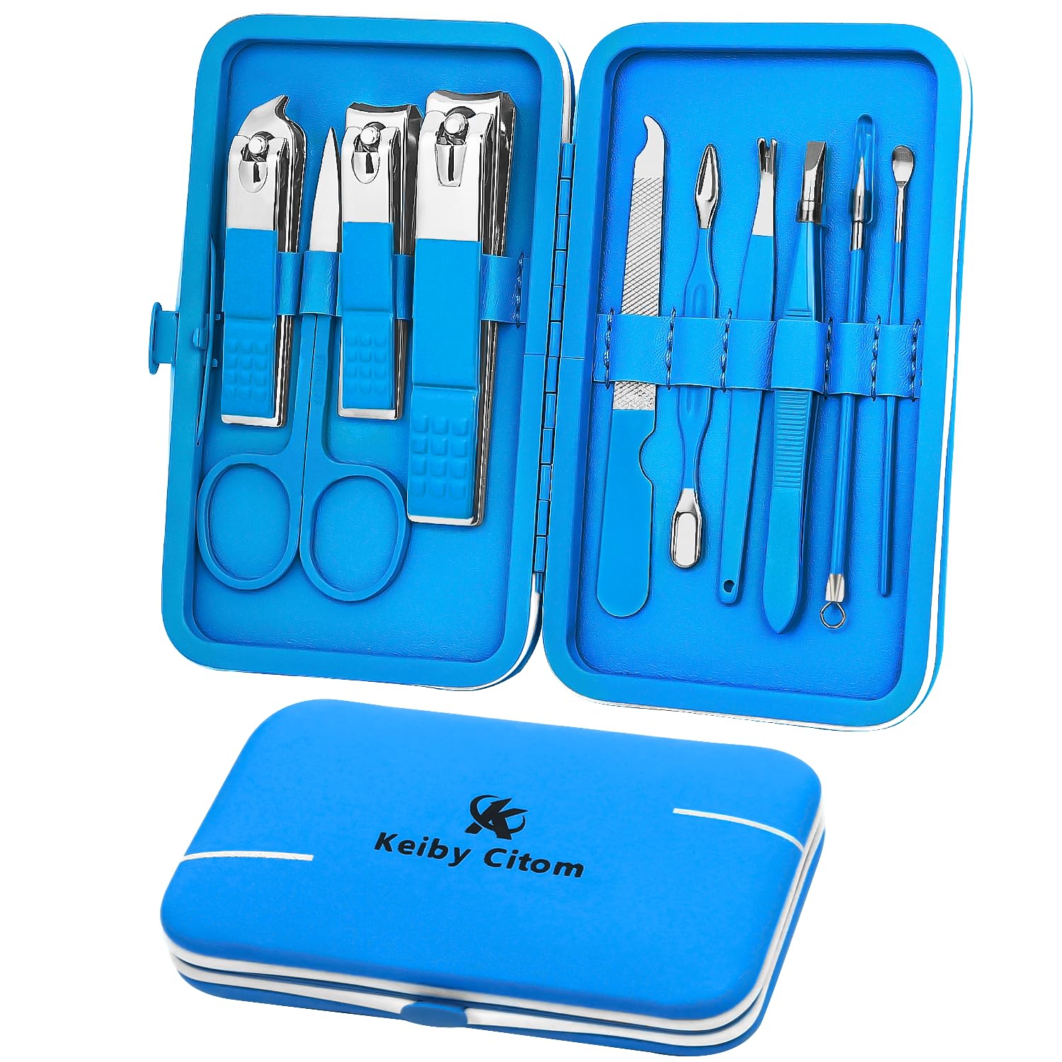 Manicure Set 10pcs Professional Nail Clippers Kit Pedicure Care Tools-Stainless Steel Grooming Tools for Travel (Blue)