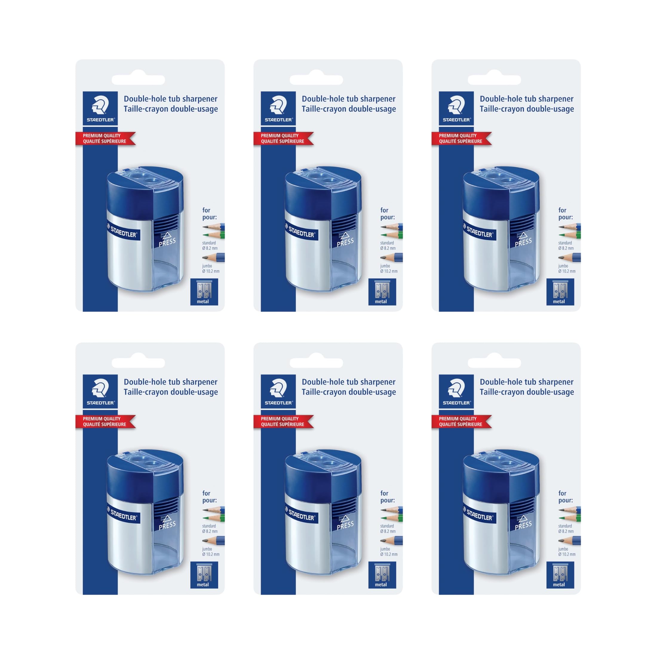 STAEDTLER Pencil Sharpener with 2 Holes - Dual Size Manual Sharpener for Standard, Colored & Makeup Pencils - Compact Design, 6 Pack Image