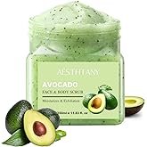 O'KADY Avocado Face & Body Scrub - 11.8 fl oz (350ml) - Gentle Exfoliating with Rice Powder & Olive Oil - Hydrating Formula for Smooth Skin - Fragrance-Free