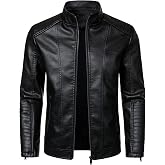 HOOD CREW Men&rsquo;s Stand Collar Leather Jacket | Faux Leather, Motorcycle Jackets, Biker Coats, Lightweight Outerwear