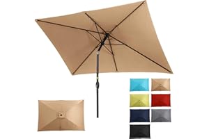 SUNVIVI OUTDOOR Patio Umbrella, Rectangular Patio Umbrella, Metal Pole Square Outdoor Umbrella with Crank and Push Button Tilt, Large Outdoor Umbrella with Polyester Canopy