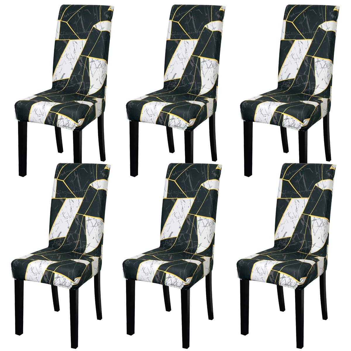 ele ELEOPTION Printed Stretch Dining Chair Covers Removable Washable Elastic Spandex Dining Chair Slipcovers High Back Chair Protector Seat Covers for Dining Room Wedding Banquet Party(D, Set of 6)