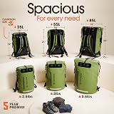 Earth Pak Waterproof Backpack 85L Roll-Top Green Front Pocket Cushioned Back view 2
