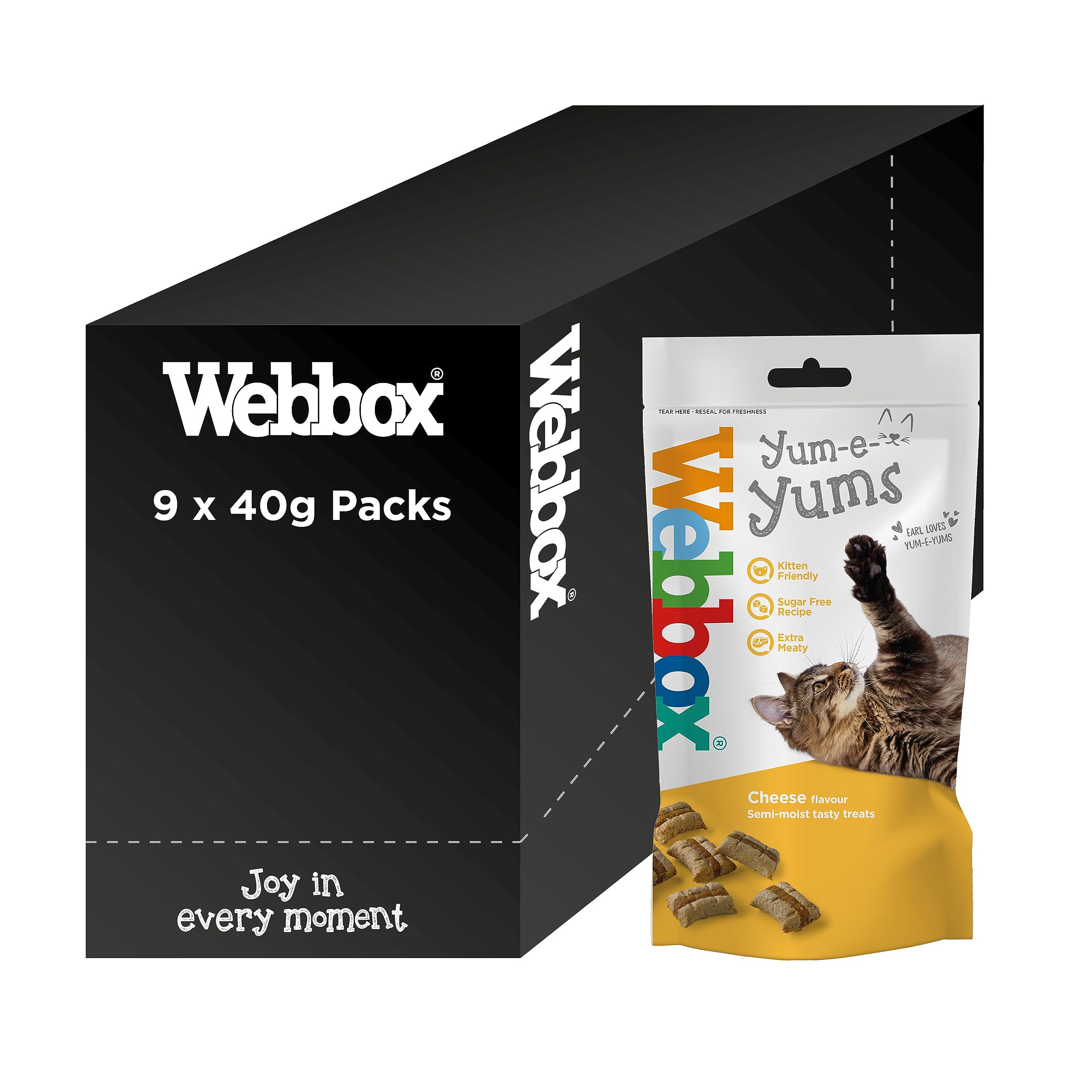 Webbox Yum-e-Yums Semi-Moist Cat Treats, Cheese - Kitten Friendly, Added Taurine, Wheat and Grain Free Recipe with No Artificial Colours (9 x 40g Bags)