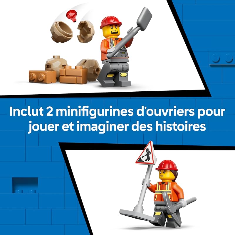 City Le Tractopelle Jaune - Camion Jouet - Véhicule de Construction - Tracteur avec 2 Minifigurines, Godet Fonctionnel Avant & Pelle Arrière - Idée Cadeau d'anniversaire pour Garçon 7 Ans 60480 — photo 6 sur 8