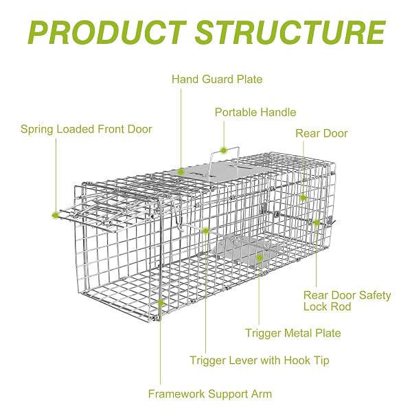 LIVE ANIMAL TRAP CAGE, 23.3″ HUMANE CAT TRAP FOR STRAY CATS, CAGE CATCH AND RELEASE FOR RABBIT, SQUIRREL, BEAVERS, GROUNDHOGS, KITTEN, ARMADILLOS, COLLAPSIBLE GALVANIZED WIRE WITH PEDAL TRIGGERS