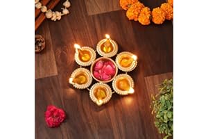 NOBILITY Diya with Decorative Urli Bowl Very Small with Oil Lamp Metal Handcrafted Floating Flower Bowl T-Light Candle Holder for Daily Puja Home Diwali Pooja Christmas Wedding Return Gift Items