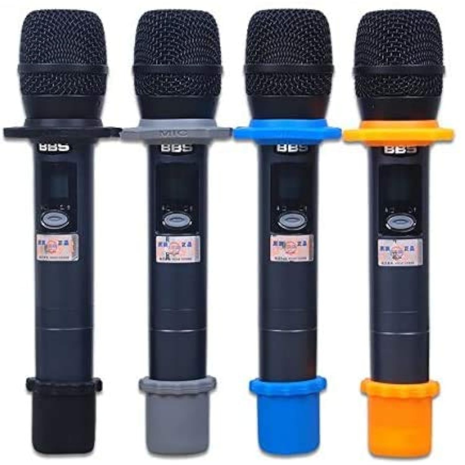 YTYKINOY 4 Sets Wireless Handheld Microphone Shakeproof Anti-Rolling Mic Protection Silicone Ring & Bottom Rod Sleeve Holder Stand for KTV Device (4 Colors)