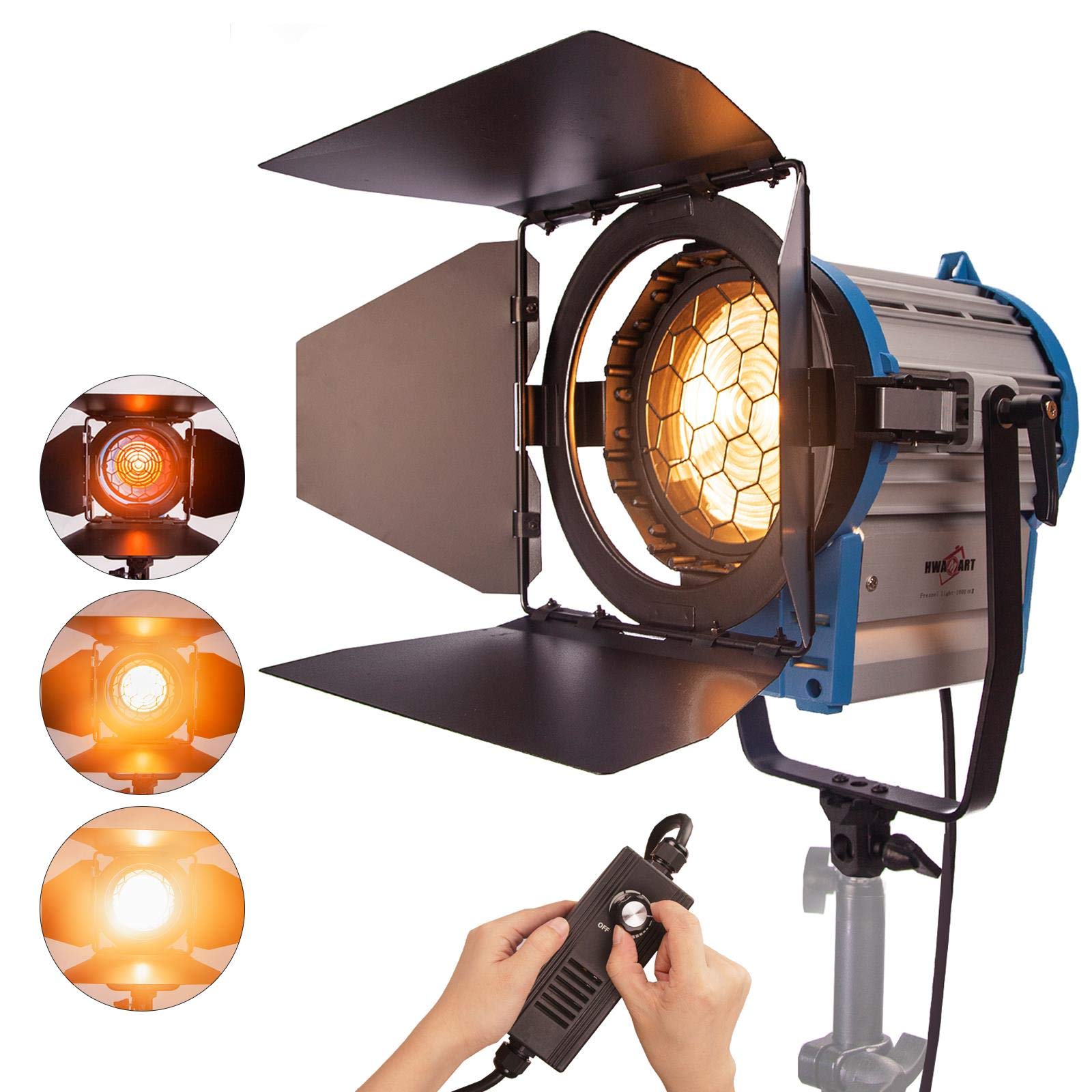 Fresnel Spotlight Tungsten Halogen Video Continuous Lighting 1000W Pro, Dimmable Fill Light for Studio Photography