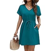 AI'MAGE Women's Swimsuit Coverup Short Sleeves Bathing Suit Cover Up 2026 Bikini Beach Dress for Swimwear with Pockets Peacock Blue