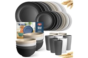 Teivio 32-Piece Kitchen Wheat Straw Dinnerware Set, Service for 8, Dinner Plates, Dessert Plate, Cereal Bowls, Cups, Unbreaka