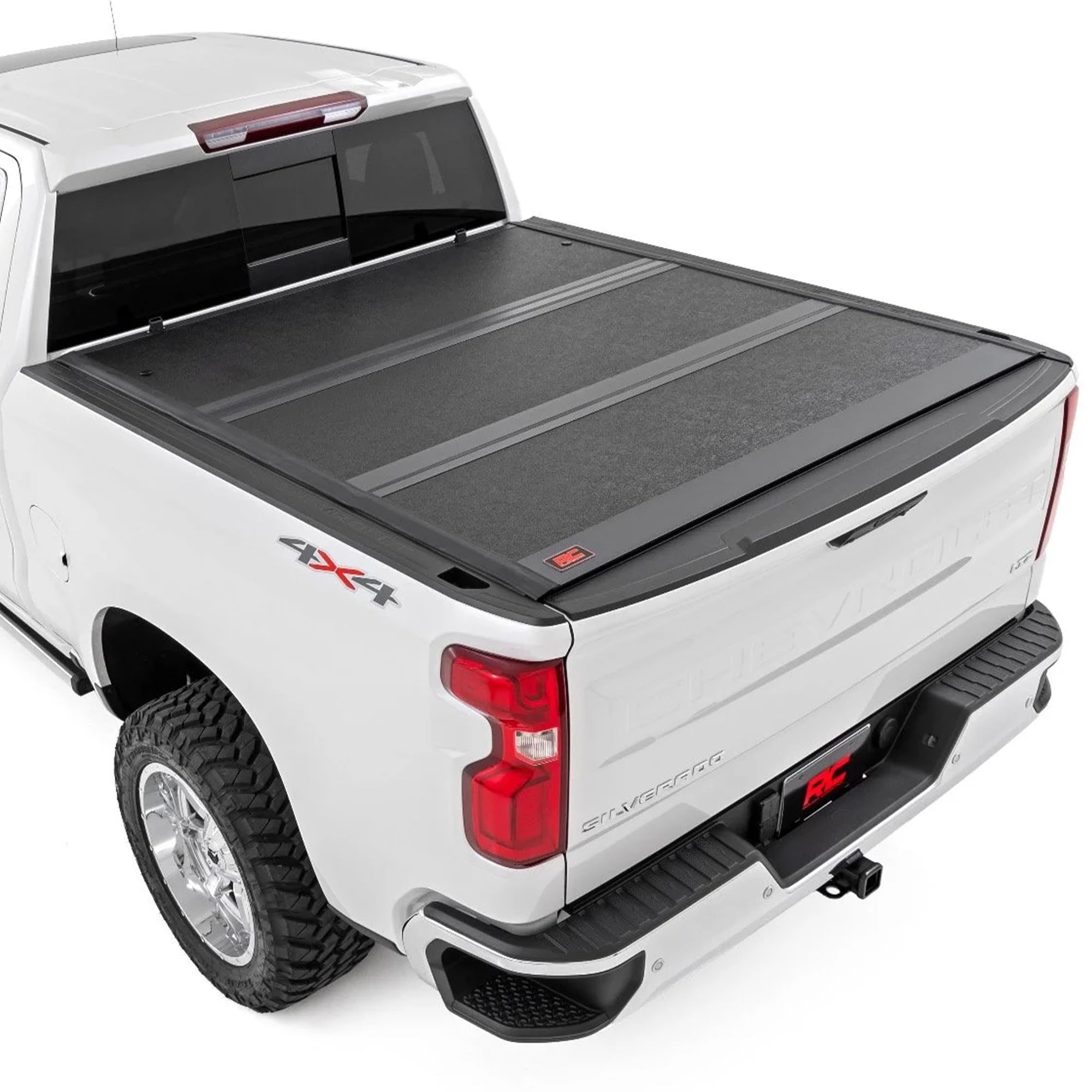 Photo 1 of Rough Country Hard Tri-Fold Tonneau Cover for Chevy Silverado 1500 & GMC Sierra 1500 (2019-2025) - Low-Profile Aluminum Truck Bed Cover, Fits 6'7 Bed (79.4")