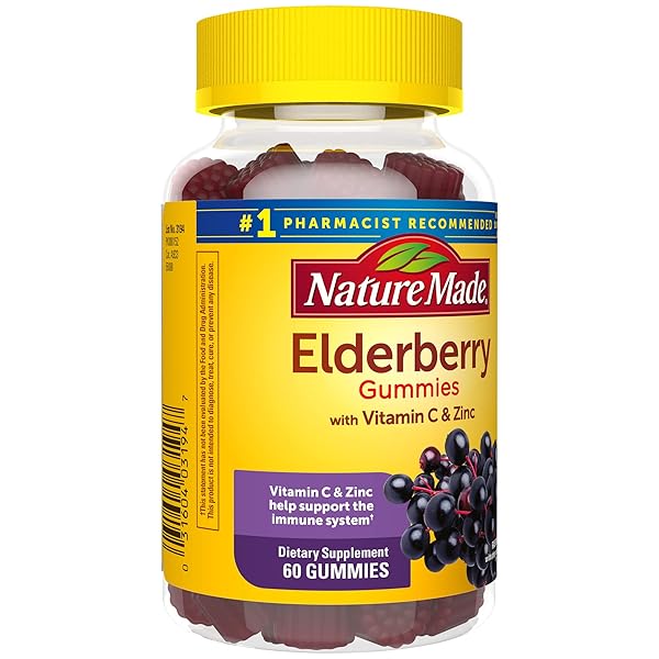 NATURE MADE ELDERBERRY WITH VITAMIN C AND ZINC, DIETARY SUPPLEMENT FOR IMMUNE SUPPORT, 60 ELDERBERRY GUMMIES, 30 DAY SUPPLY