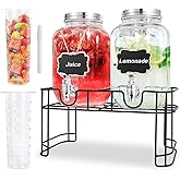 1 Gallon Glass Drink Dispensers For Parties-Set of 2,Drink Dispenser with Fruit Infuser & Stand,Juice or Beverage Dispenser f